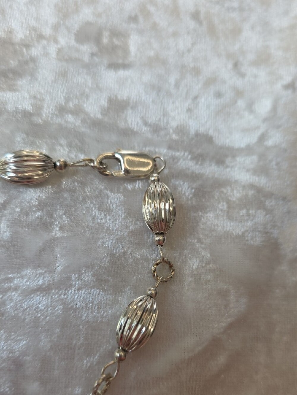 Sterling Silver 925 Ribbed Bead Fluted Bead Feminine Bracelet Size 9 - Picture 7 of 8